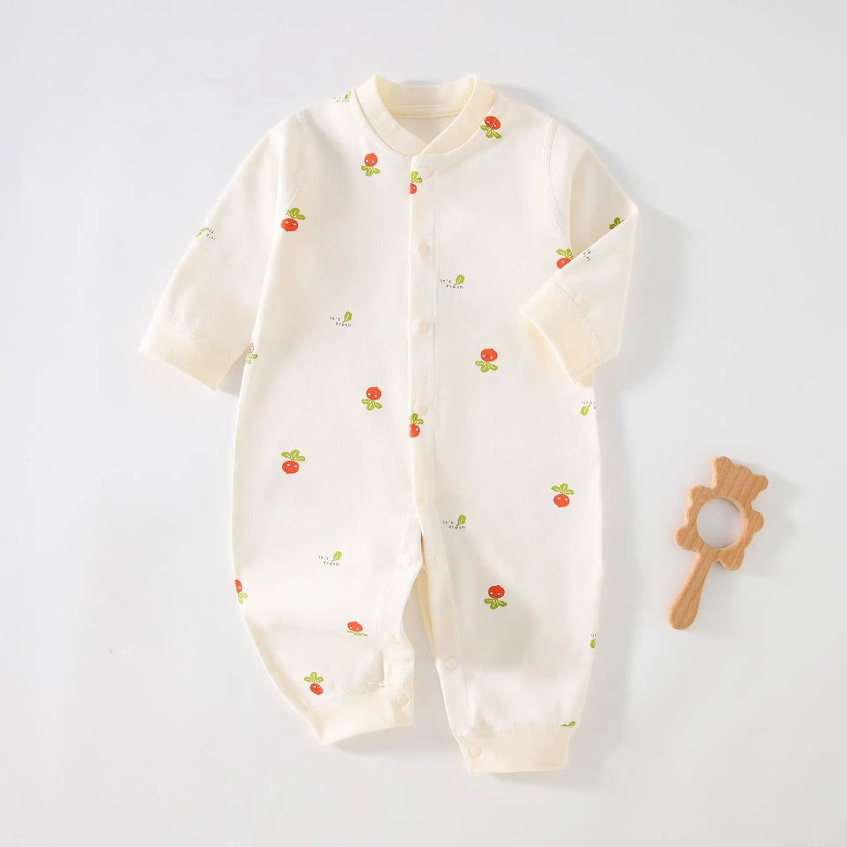 Long Sleeve Cotton Baby Romper with Front Snaps and Footless Cuffs, Animal Prints and Solid Colors for Boys and Girls, Sizes 59-90 cm
