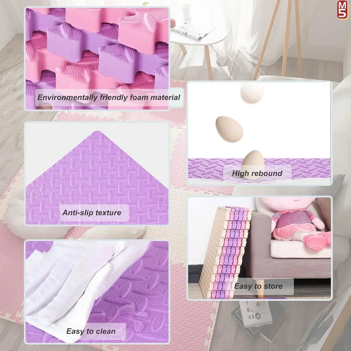 Thick Foam Crawling Mat Tiles, 8-Piece Interlocking Set with 2.5 cm Padding and 30 cm Squares for Nursery Corners and Supervised Baby Floor Play