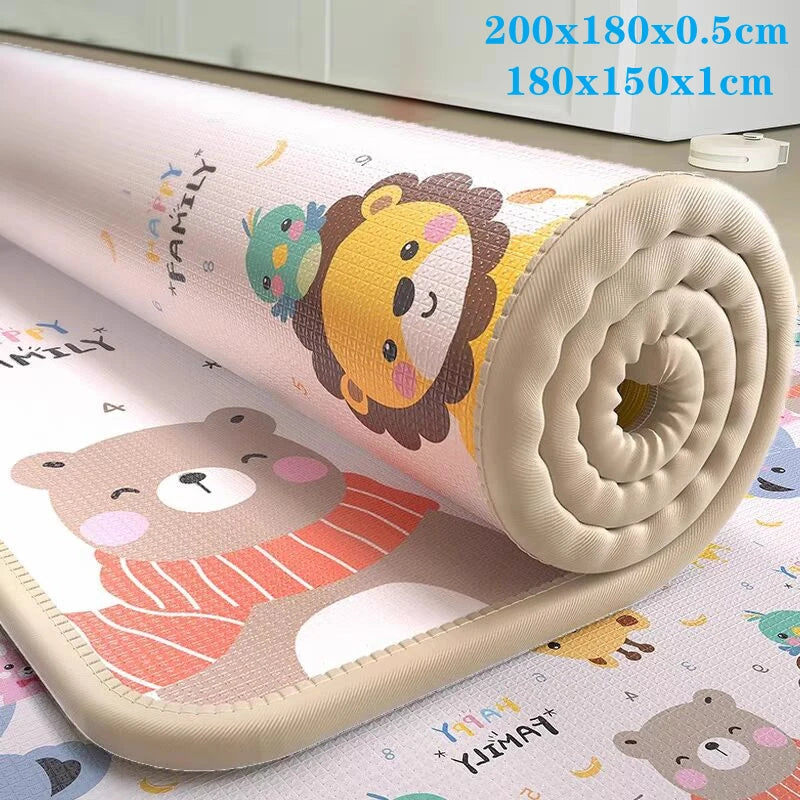Double-Sided Baby Floor Mat with Animal and Scene Prints, Foldable Foam Crawling Rug in Five Size and Thickness Options for Supervised Play