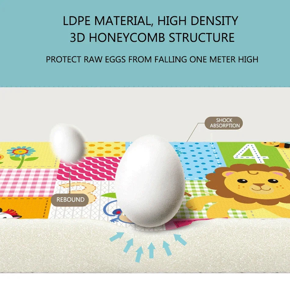 Foldable Baby Activity Mat with Double-Sided Prints, LDPE Padded Wipe-Clean Floor Surface and Carry Bag for Supervised Tummy Time and Toddler Play