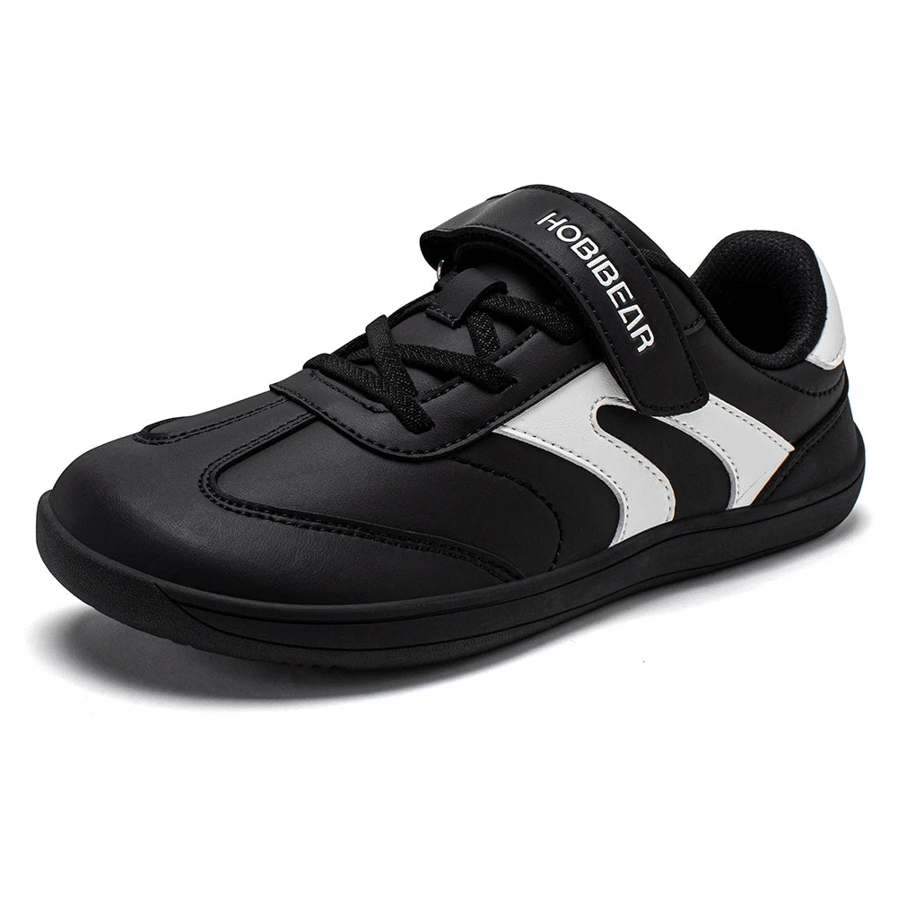 Big Kids Barefoot Sneakers by HOBIBEAR with Wide Toe Box, Zero-Drop Rubber Sole, Hook-and-Loop Strap and Artificial Leather Upper for Everyday Walking