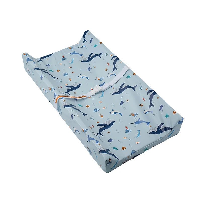 Diaper Changing Pad with Printed or Solid Color Designs, Contoured Sides and Buckle Strap, Wipeable Baby Mat for Dresser and Changing Table Care
