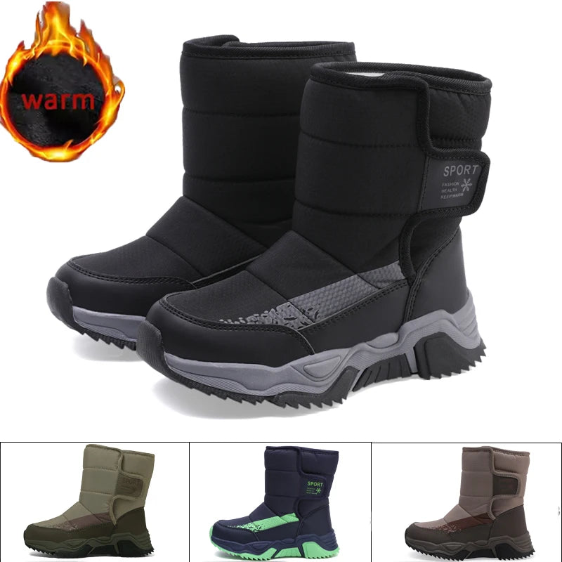 High-Top Kids Snow Boots with Hook-and-Loop Side Straps, Padded Shafts and Chunky Tread Soles for Winter Outings, Chinese Sizes 31-42