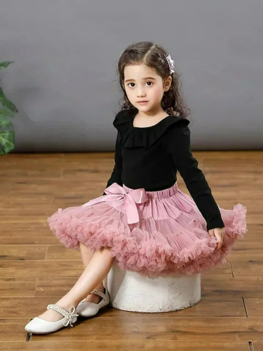 Girls Bow Waist Tutu Skirt with Fluffy Tulle Layers and Satin Lining, Adjustable Elastic Waist Pettiskirt for Birthdays, Dance and Dress Up