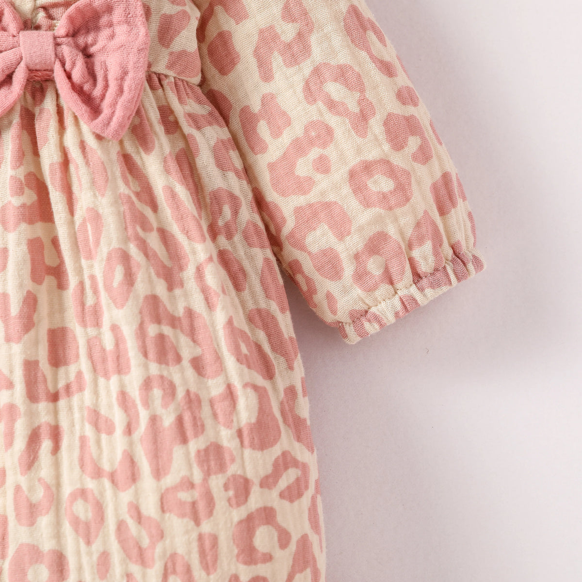 Baby Girl Heart Print Romper with Shoulder Ruffles and Bow Details, Long Sleeve Cotton Jumpsuit with Inner-Leg Snaps, Sizes 0-6 Months