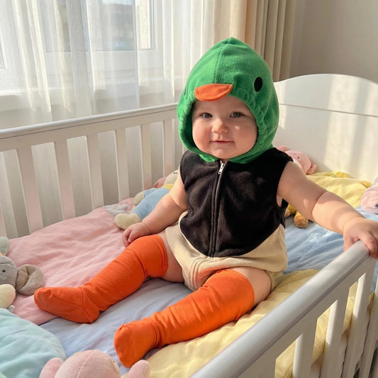 Baby Costume Romper Set with Zip-Up Cartoon Hood and Leg Warmers, Infant Boys and Girls Dress-Up Outfit for Halloween and Photos, 0-24 Months