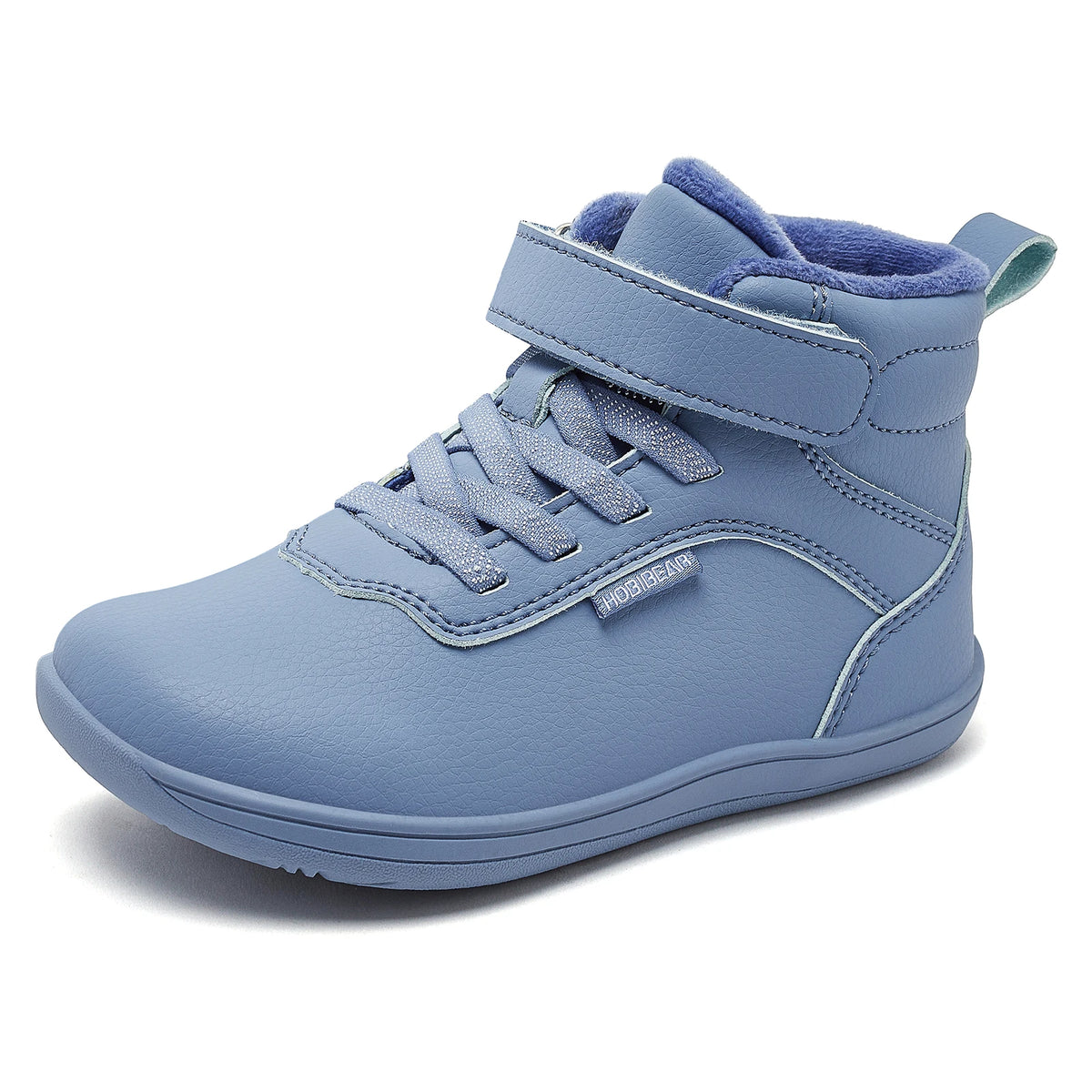 Winter Barefoot High-Top Shoes for Kids by HOBIBEAR, Wide Toe Box, Faux Fur Lining, Zero-Drop Rubber Sole and Adjustable Hook-and-Loop Strap