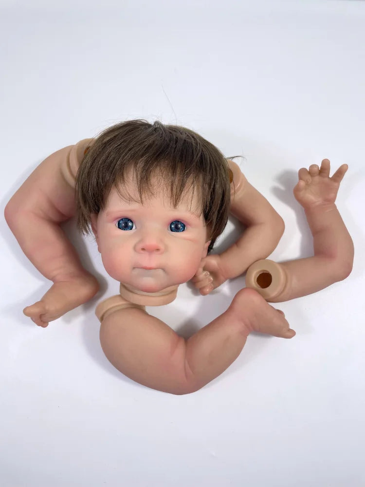 Painted Reborn Doll Kit, 18-Inch Bettie with Blue Eyes and Hand-Rooted Hair, Vinyl Head, Full Arms and Legs, Cloth Body for DIY Assembly