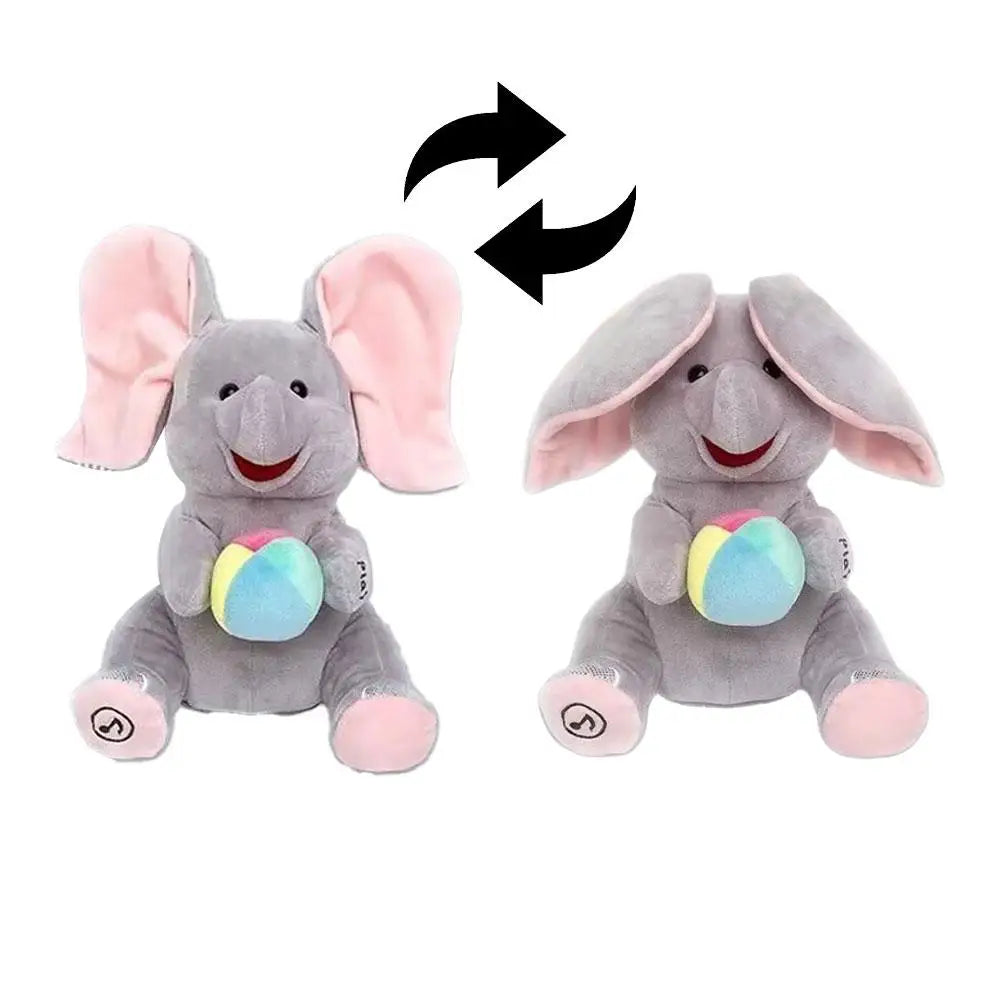 Musical Elephant Stuffed Animal with Flapping Ears, 25 cm Soft Peekaboo Plush Toy with Songs for Supervised Toddler Play Over 12 Months