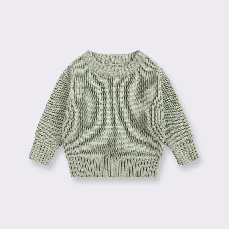 Cotton Crewneck Baby Sweater for Boys and Girls, Long Sleeve Ribbed Knit Pullover for Infants and Kids, Everyday Cool Weather Layering