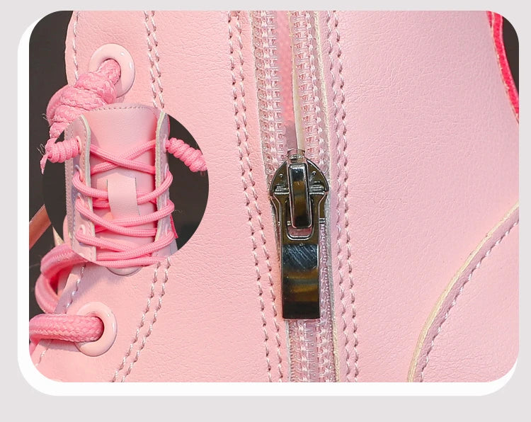 Girls Heart Ankle Boots with Lace-Up Front, Side Zipper and Star Accents, Pink or Black Fashion Shoes with Optional Plush Lining, Sizes 26–37