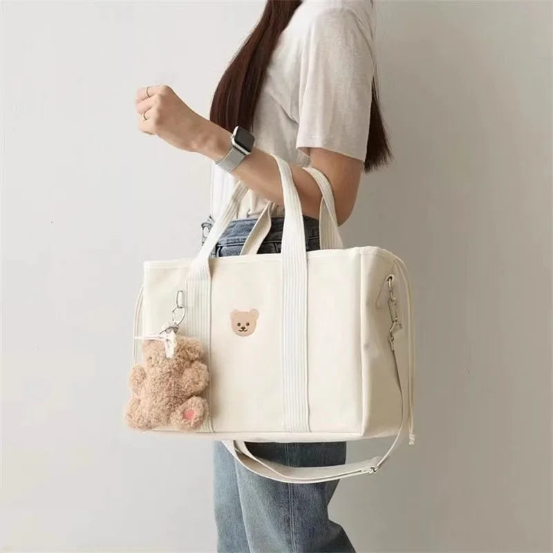 Diaper Tote Bag with Bear Motif, Carry Handles and Shoulder Strap, Baby Essentials Handbag for Moms and Dads, Everyday Outings and Nursery Organization