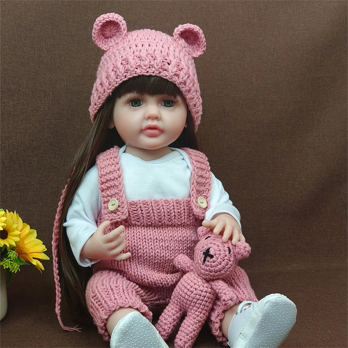 Long Hair Reborn Girl Doll with Fixed Acrylic Eyes, 20 Inch Toddler-Style Doll with Movable Limbs, Clothes, Magnetic Pacifier and Bottle