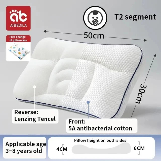 Dual-Sided Kids Contour Pillow with Five-Zone Design, Bamboo Fabric and Tencel Cover, Fiber Filling and T1 T2 T3 Pillowcase Options for Older Children