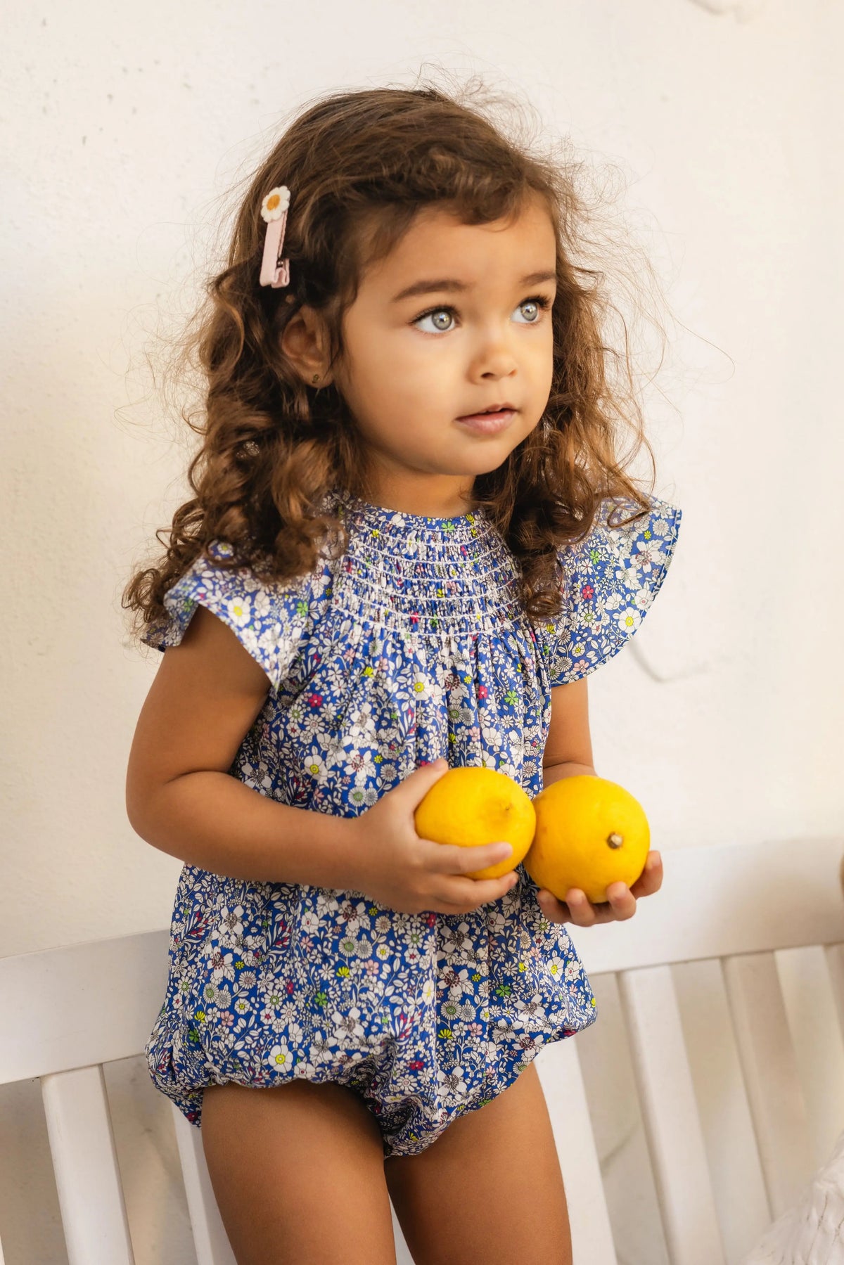 Blue Floral Sibling Outfits with Smocked Girls Dress and Baby Romper Options, Coordinating Boys Knit Tops, Polo and Shorts for Family Photos