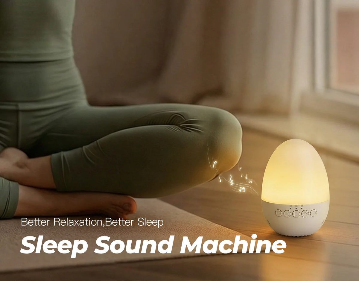 Egg-Shaped White Noise Machine with 30 Sounds, Dimmable Warm Night Light, 30/60/90-Minute Timer and USB-C Rechargeable 700mAh Battery