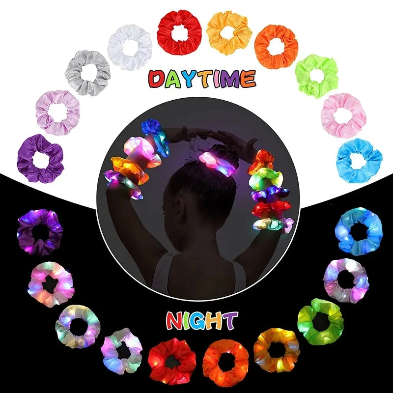 LED Hair Scrunchies for Women, Light Up Satin Elastic Hair Ties with 3 Lighting Modes for Glow Parties, Concerts & Holiday Gifts