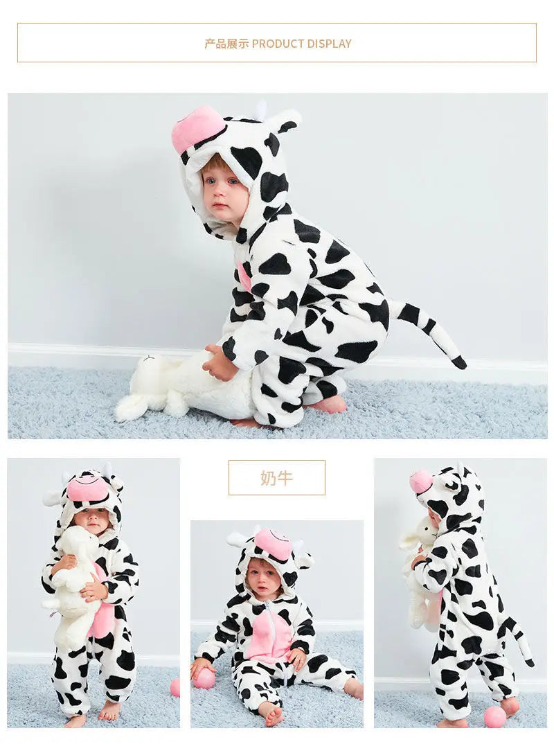 Animal Kigurumi Costume for Babies and Toddlers, Hooded Flannel Jumpsuit with Long Sleeves for Halloween Dress-Up and Family Photos