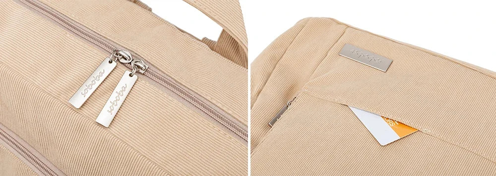 Corduroy Diaper Backpack by Soboba, Large Capacity Baby Changing Bag with Interior Pockets, Front Zip Storage and Side Pockets for Daily Outings