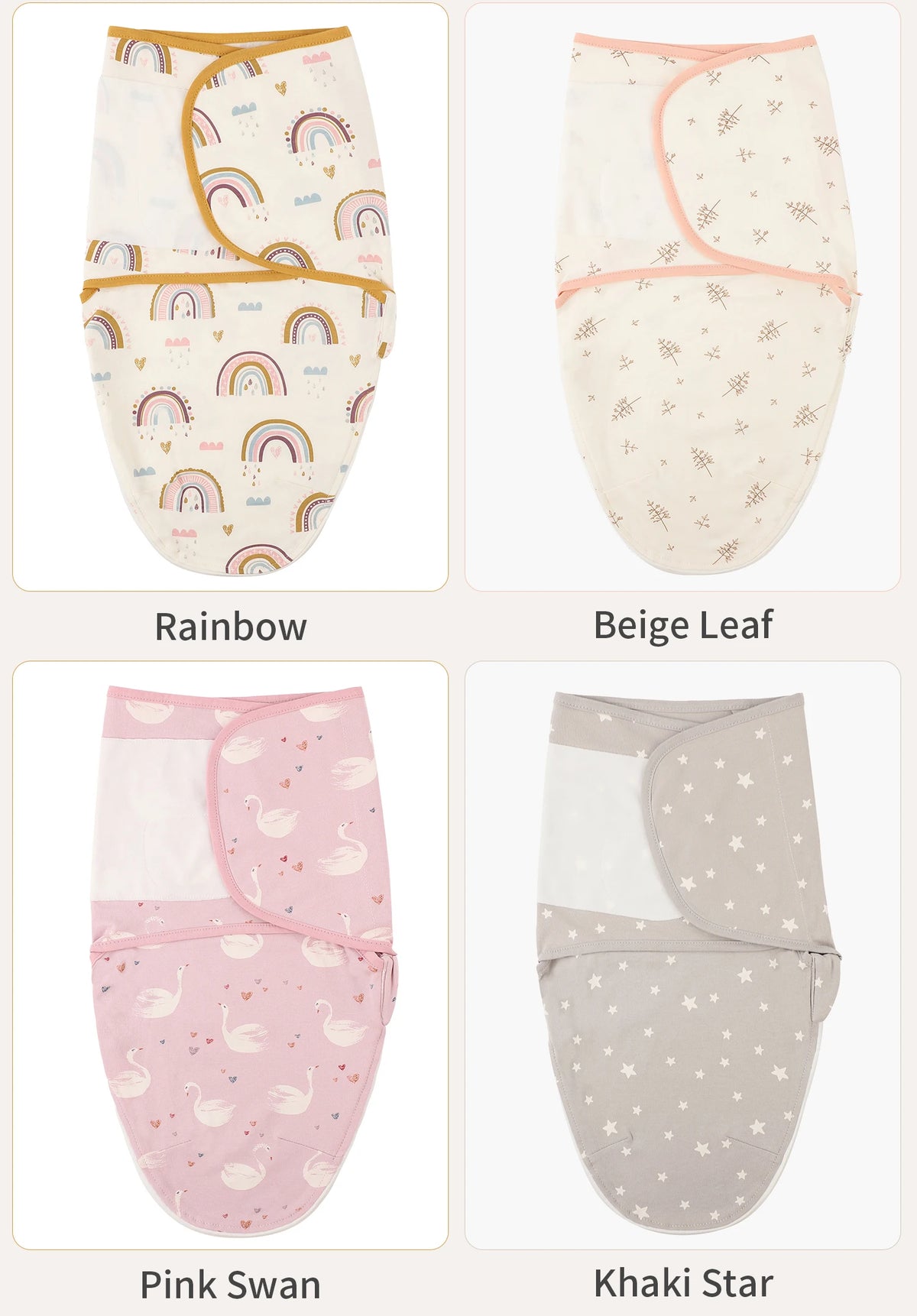 Envelope Baby Swaddle Wrap with Cap, INSULAR Adjustable Cotton Newborn Set in S and M with Animal, Leaf, Rainbow and Star Pattern Options