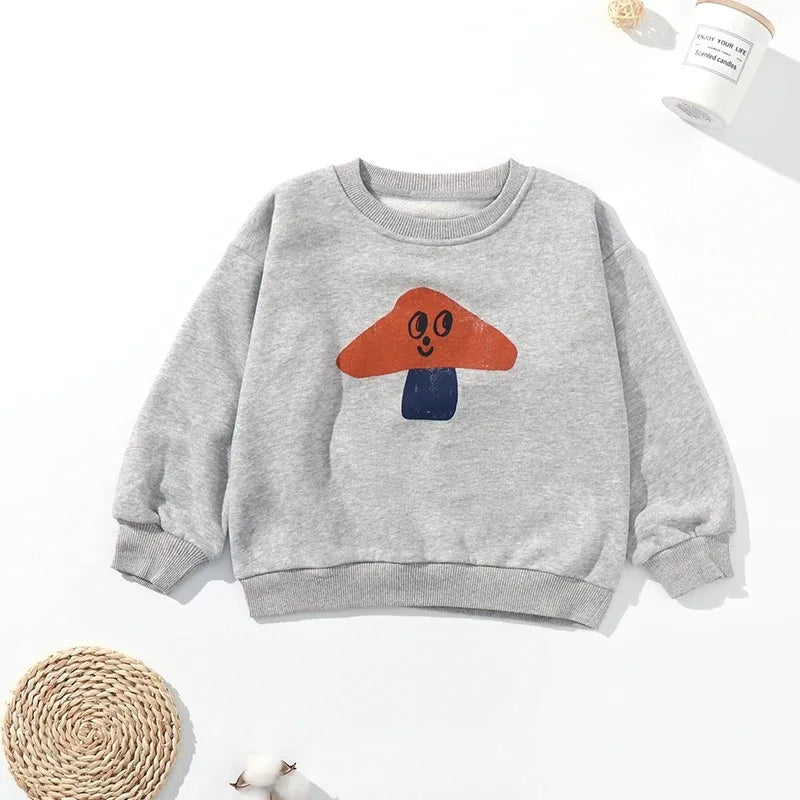 Kids Crewneck Sweatshirt with Animal, Flower and Letter Graphic Options, Long Sleeve Unisex Pullover for Boys and Girls Everyday Seasonal Layering