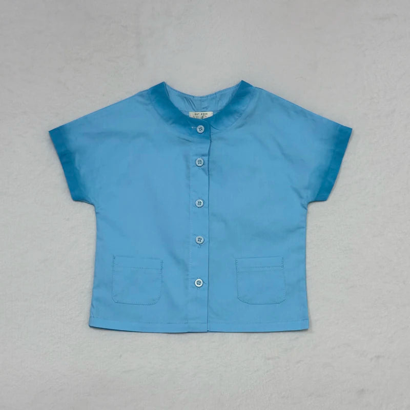 Peach and Blue Sibling Matching Outfits, Cotton Girls Collared Dresses, Boys Shirts and Shorts, Baby Rompers and Toddler Two-Piece Clothing