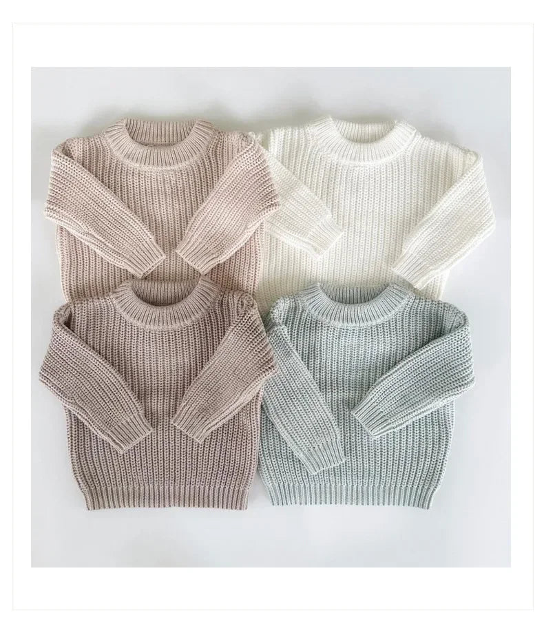 Cotton Crewneck Baby Sweater for Boys and Girls, Long Sleeve Ribbed Knit Pullover for Infants and Kids, Everyday Cool Weather Layering