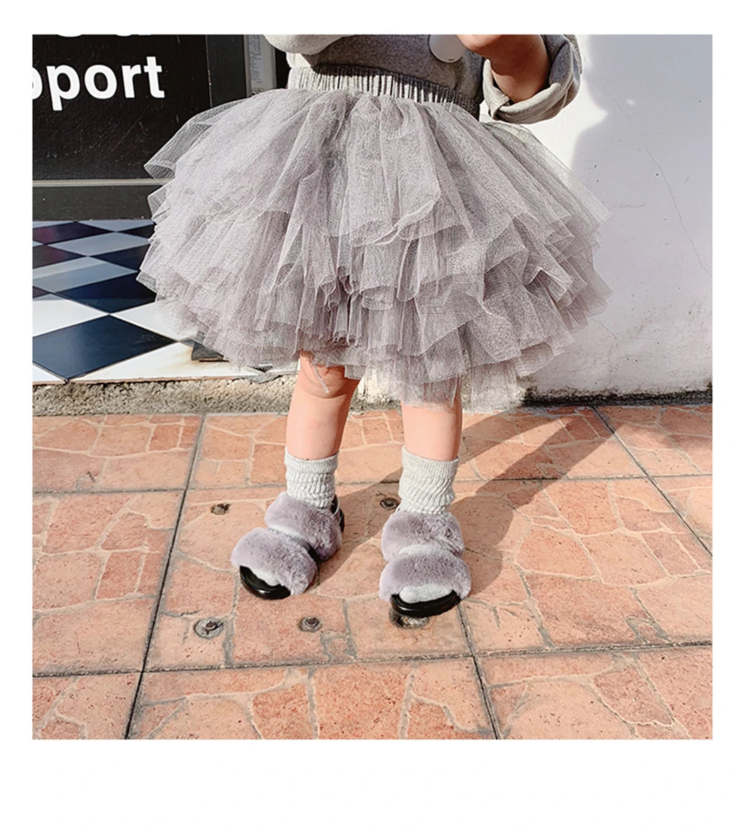 Tiered Tulle Tutu Skirt for Toddler and Little Girls with Gathered Waistband, Fluffy Solid Color Pettiskirt for Birthdays, Dance and Dress-Up