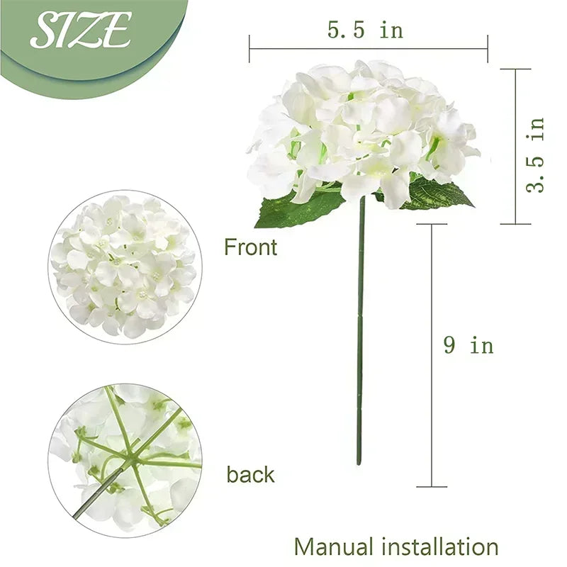 Artificial Hydrangea Flower Heads, 50-Piece Silk-Fabric Floral Set with Stem or Leaf Options for DIY Wedding Centerpieces, Baby Showers and Home Decor