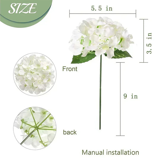 Artificial Hydrangea Flower Heads, 50-Piece Silk-Fabric Floral Set with Stem or Leaf Options for DIY Wedding Centerpieces, Baby Showers and Home Decor
