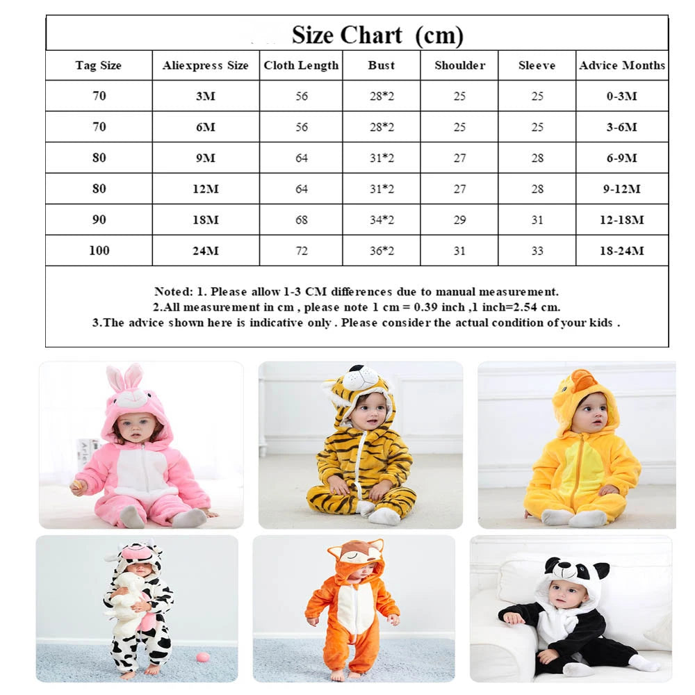 Animal Kigurumi Costume for Babies and Toddlers, Hooded Flannel Jumpsuit with Long Sleeves for Halloween Dress-Up and Family Photos