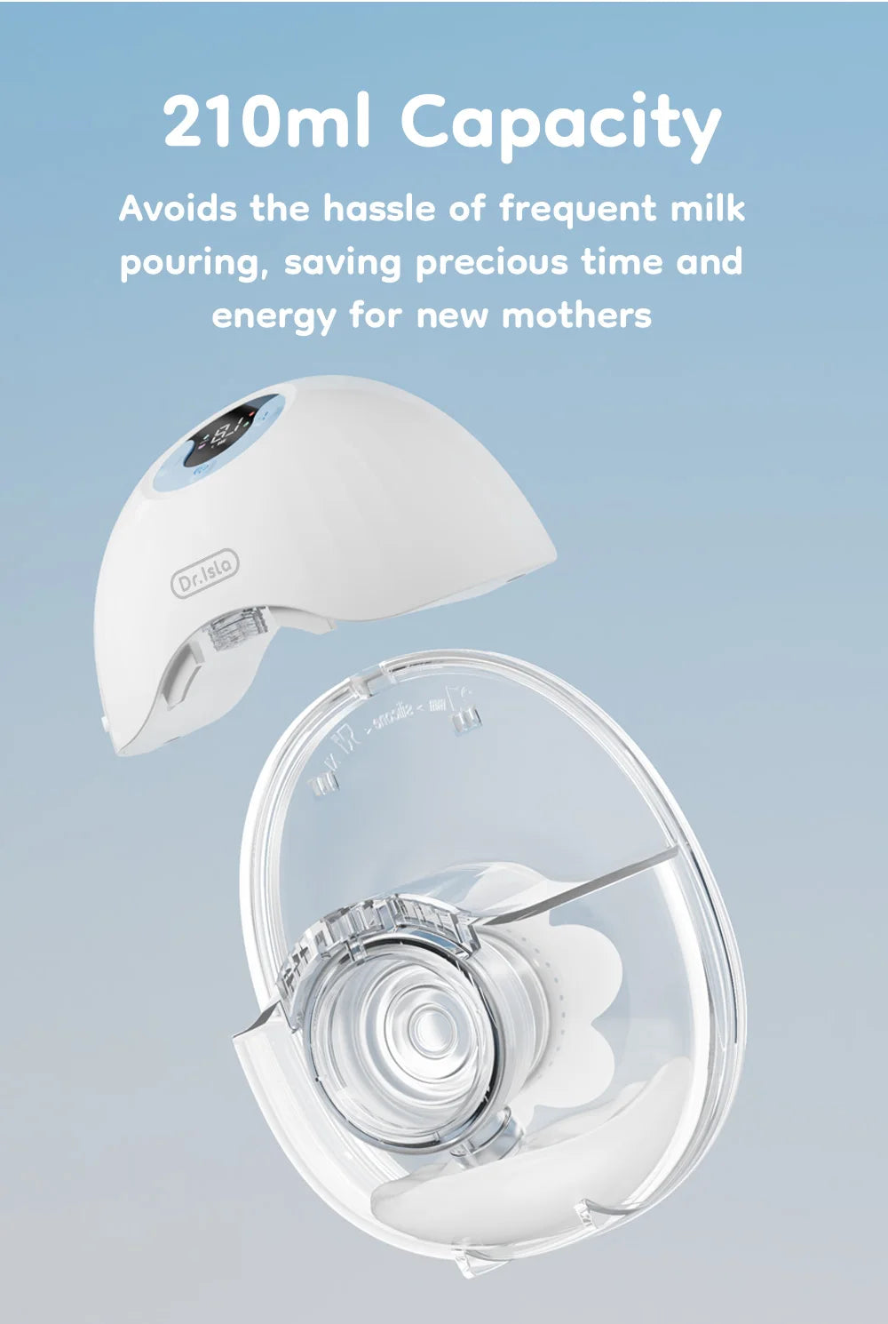 Single Wearable Breast Pump, Dr.ISLA EB46 Hands-Free Electric Milk Collector with 4 Modes, 36 Levels, LED Display and 210 mL Capacity
