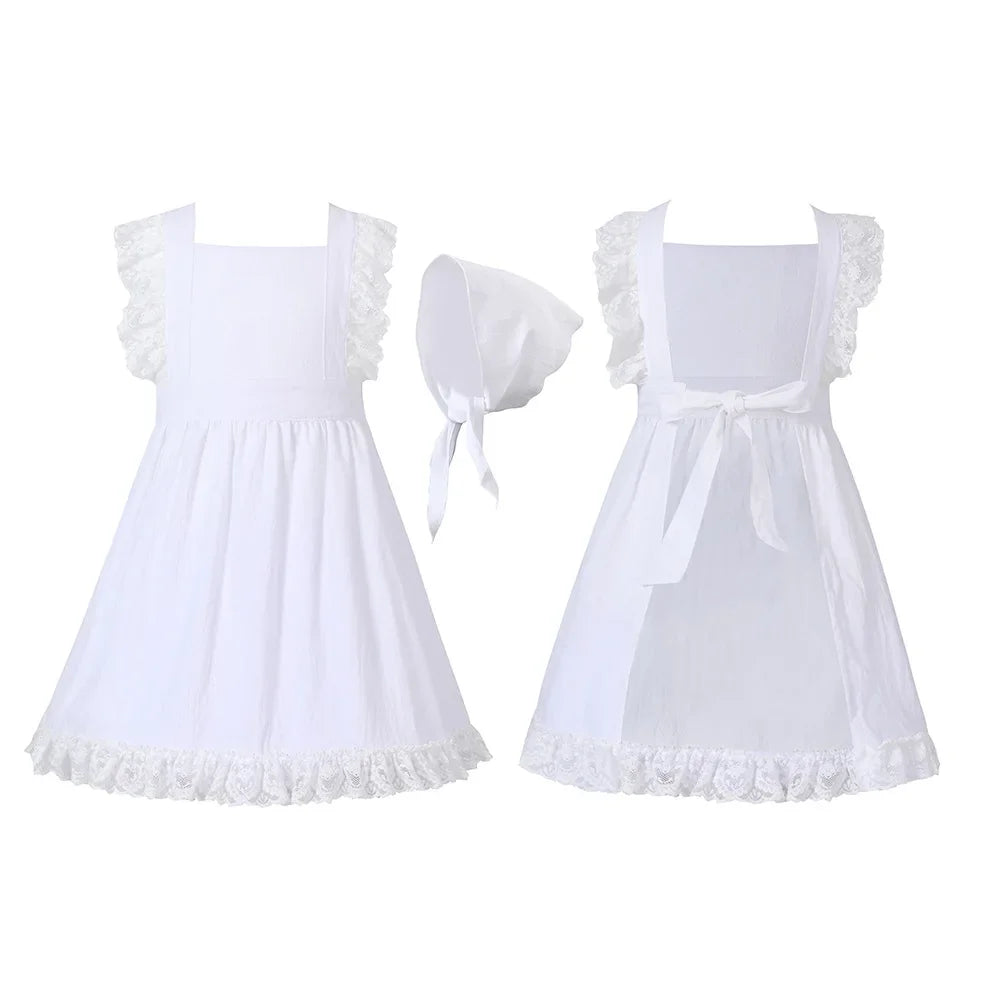 Girls Pioneer Prairie Costume Dress with Apron and Bonnet Options for Colonial School Plays, Historical Dress-Up and Halloween Events