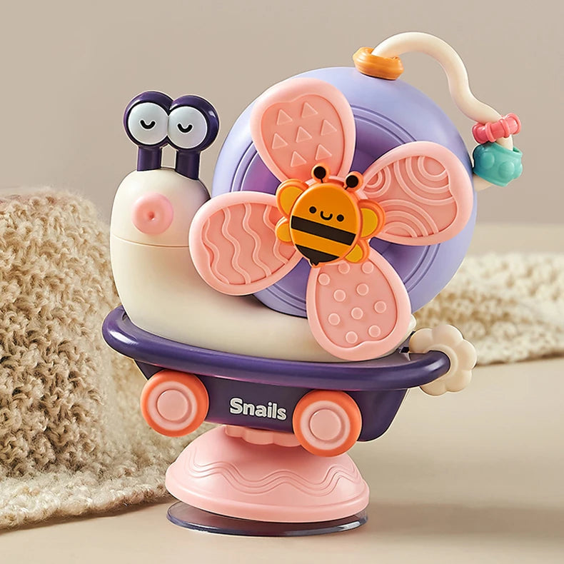 Suction Cup Snail Spinner Toy with Colorful Windmill and Wheeled Design for Supervised Sensory Play, Fine Motor Exploration and Gifting
