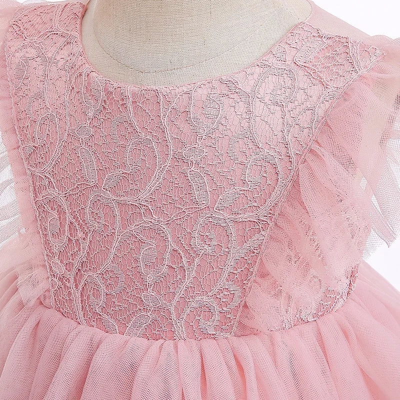 Baby Baptism Gown for Girls with Long Sleeves, Lace Details and Cotton Lining, Dress and Cap Set for Christening and First Birthday Photos