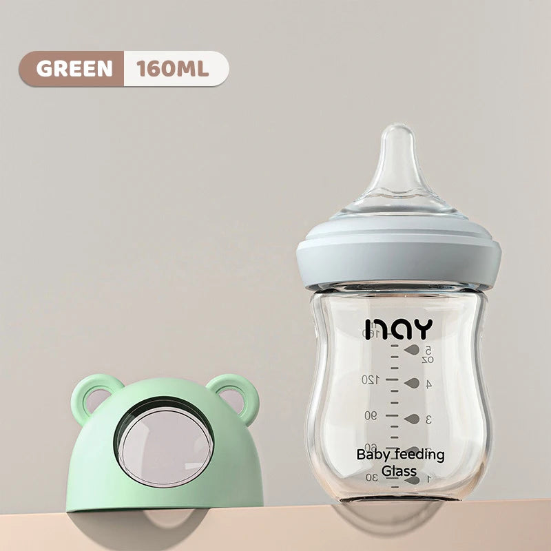 Glass Baby Feeding Bottle, Borosilicate Milk Bottle with Silicone Nipple and Bottom Air Return Valve, 80 mL, 160 mL and 240 mL Infant Options