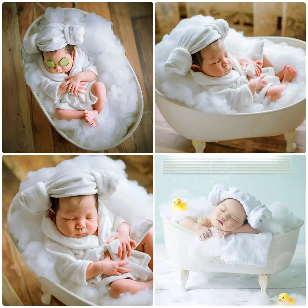 Baby Spa Photo Prop Set, 5-Piece Newborn Bathrobe Outfit with Towel, Slippers and Cucumber Props for Boys and Girls 0-6 Months