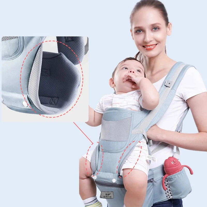 Hip Seat Baby Carrier with Padded Shoulder Straps, Wide Waist Belt and Zippered Storage Pocket, Babywearing Gear in Solid and Floral Color Options