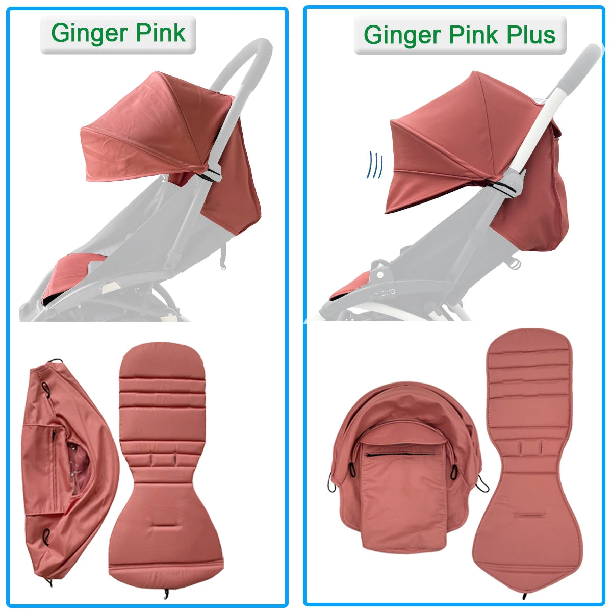 Stroller Replacement Fabric Set for Babyzen YOYO and YOYO2, MomTan Canopy with Storage Pocket and Padded Seat Cushion, Multiple Color Options