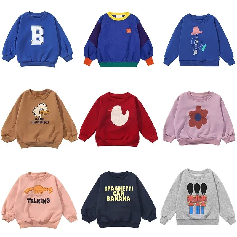 Cartoon Crewneck Sweatshirt for Kids with Long Sleeves, Animal Flower and Letter Print Pullover Options for Toddler Boys and Girls, Sizes 18-24M to 10-11Y