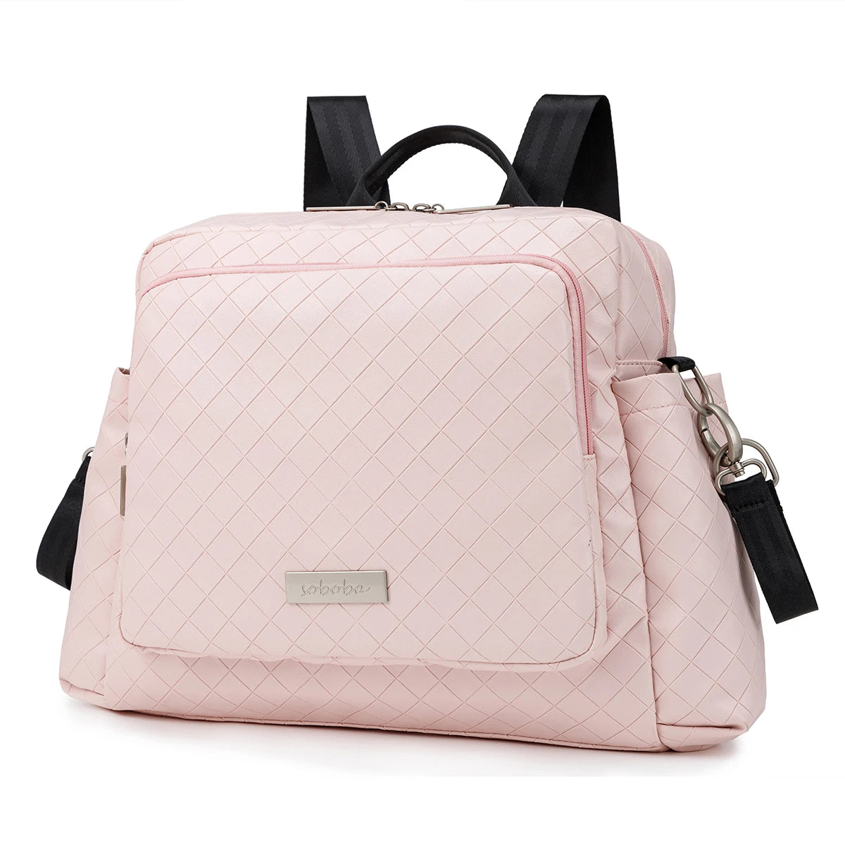 Diaper Bag Backpack with Wide Front Zip Pocket, SOBOBA Baby Essentials Organizer with Side Pockets and Top Handle, 34 x 32 x 12 cm