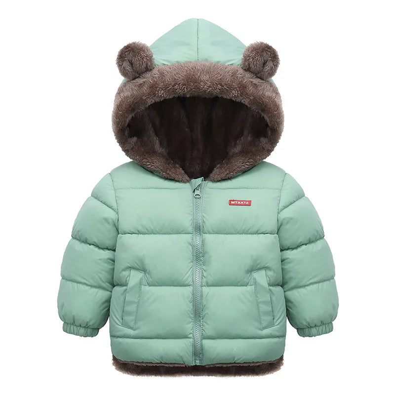 Toddler Bear Ear Hooded Jacket with Plush-Look Lining and Quilted Zip-Up Design, Kids Winter Outerwear for Boys and Girls in Sizes 24M-6T