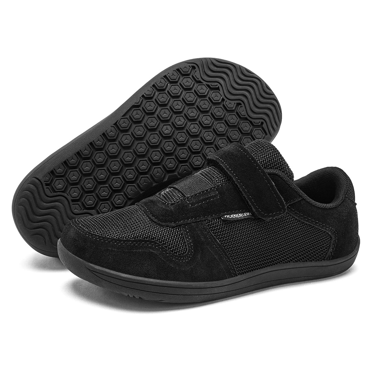 Kids Zero-Drop Barefoot Sneakers by HOBIBEAR with Wide Toe Box, Hook-and-Loop Strap, Mesh Upper and Artificial Leather Toe for Lightweight Everyday Wear