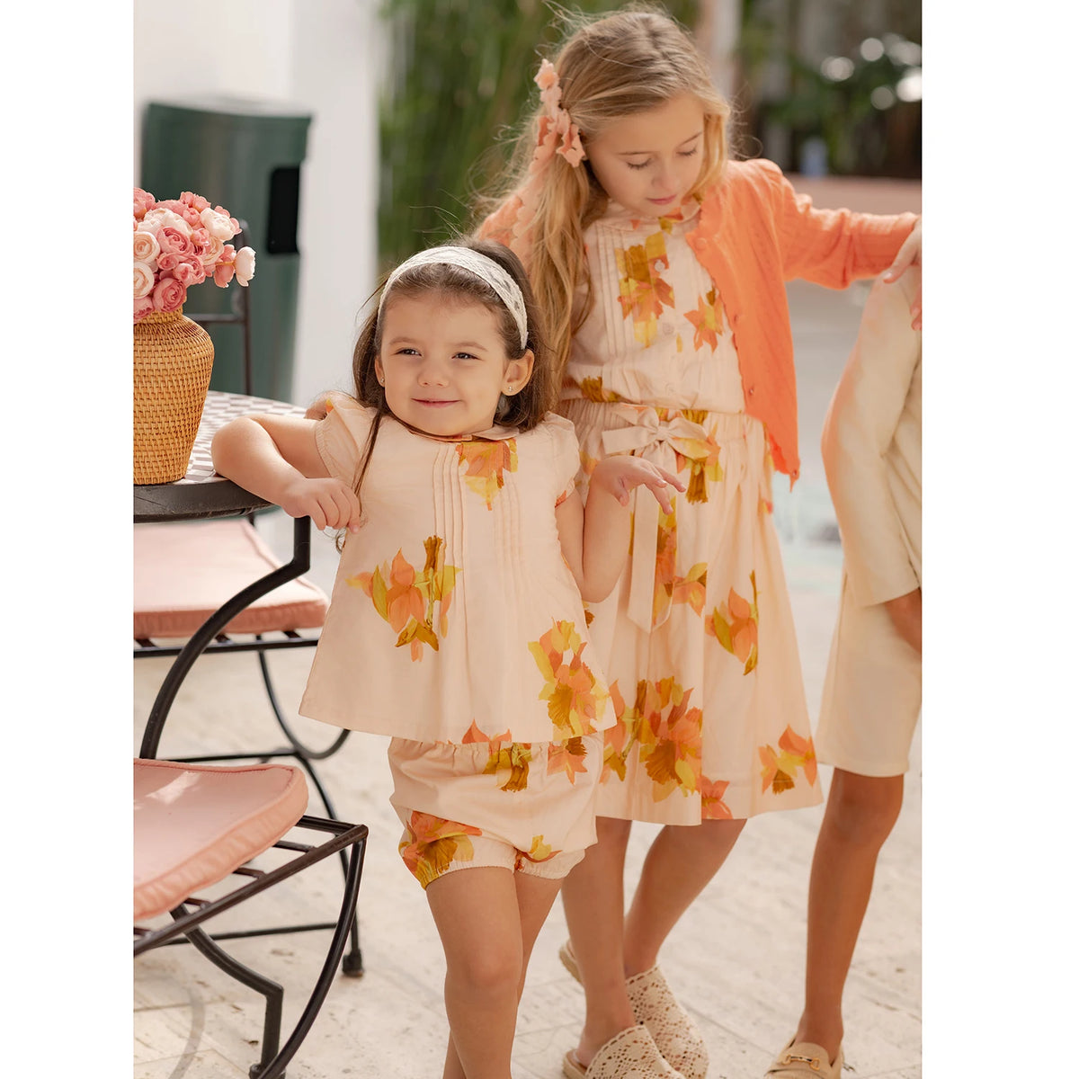 Floral and Ivory Kids Occasion Outfits, Cotton Girls Dress and Set Options with Lyocell Knitwear and Boys Blazer Styles for Sibling Photos