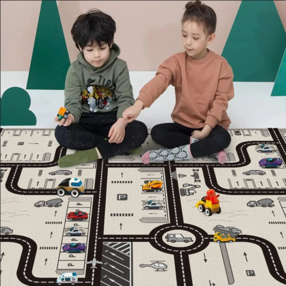 Foldable Baby Activity Mat with Double-Sided Prints, LDPE Padded Wipe-Clean Floor Surface and Carry Bag for Supervised Tummy Time and Toddler Play