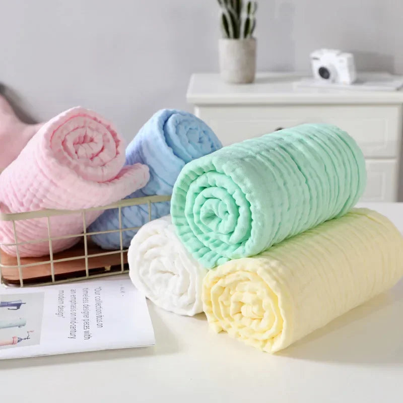 6-Layer Cotton Muslin Baby Bath Towel with Bubble Gauze Texture, Approx. 105 x 105 cm Square Receiving Blanket for Parent-Supervised Care