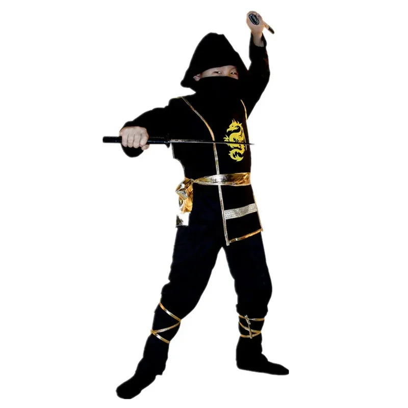 Samurai Ninja Costume for Kids with Hooded Warrior Styling and Toy Accessory Options for Halloween Parties, Cosplay and School Performances