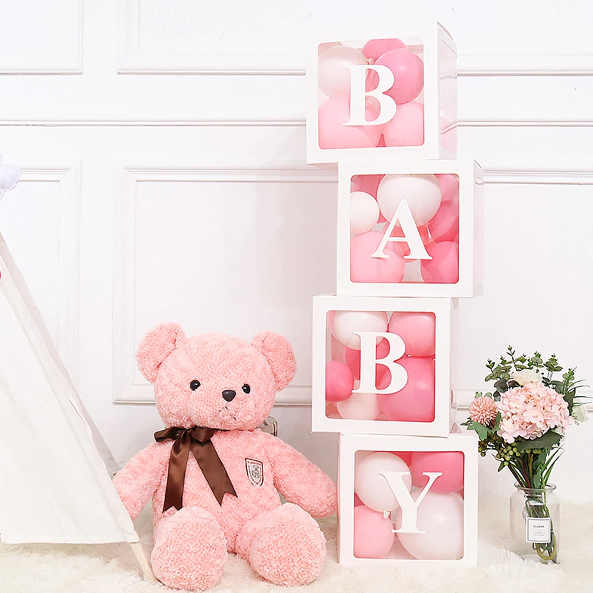 BABY Letter Balloon Boxes, 25cm Baby Shower Decorations for Boys and Girls, Gender Reveal Party Displays and First Birthday Photo Backdrops