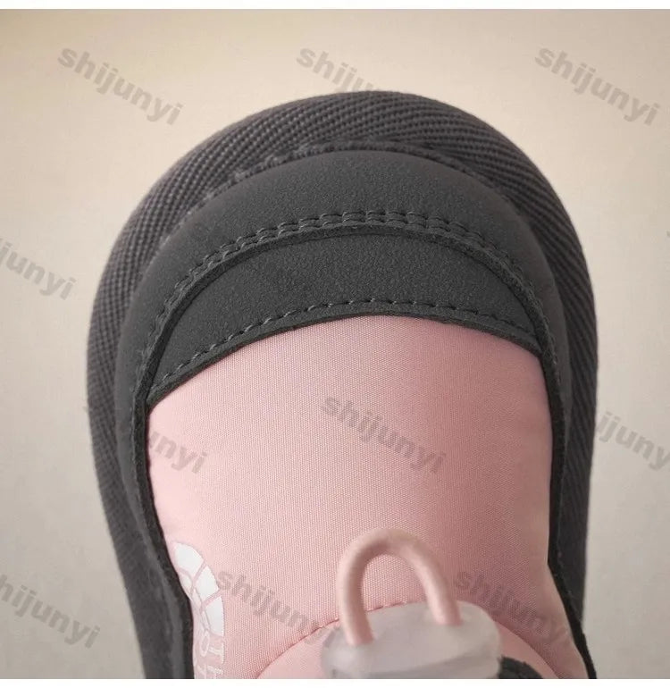 Plush-Lined Kids Snow Boots with Side Zippers and Chunky Platform Soles, Boys and Girls Winter Ankle Boots in Pink, Black and Ivory