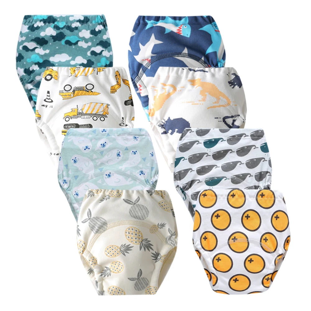 Washable Potty Training Pants Multipack, 4 or 8 Reusable Toddler Underwear Briefs with Printed Designs for Daytime Toilet Learning, Sizes S-XL